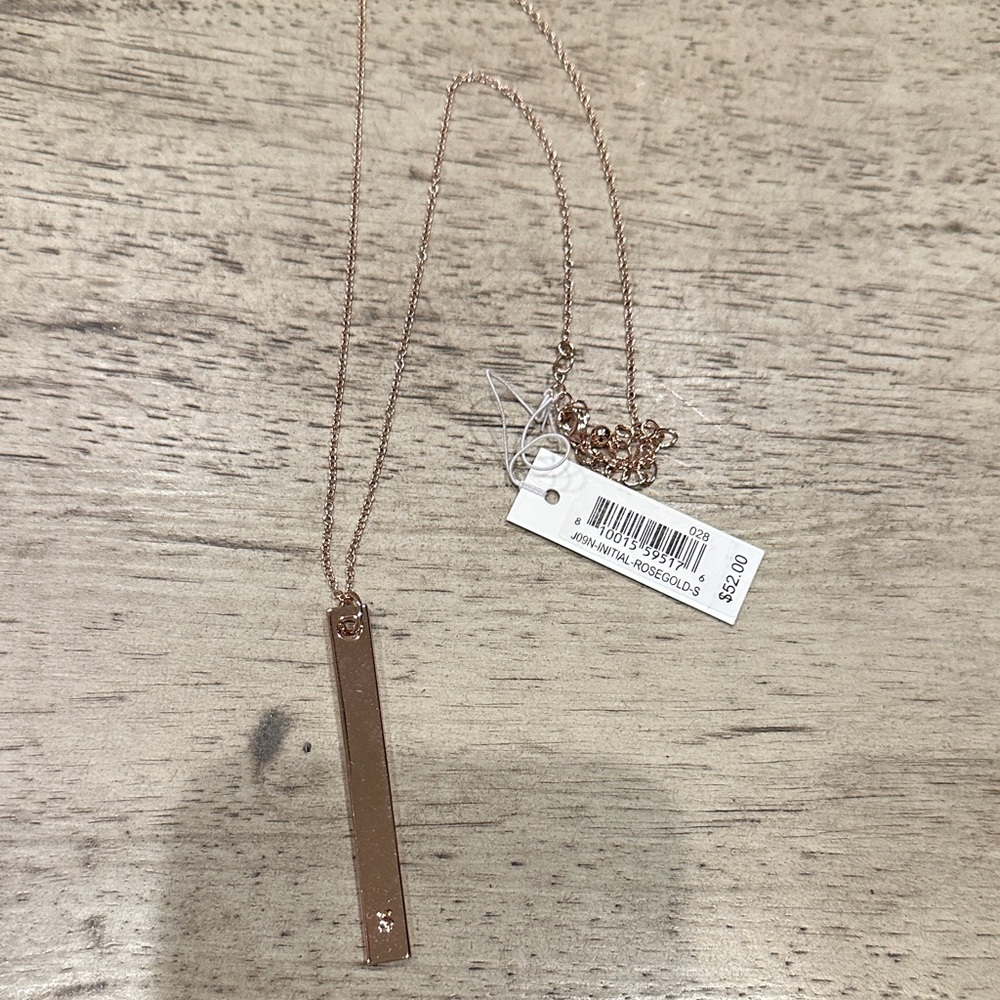 Uncommon James Rose Gold Bar Necklace Initial Letter “S”